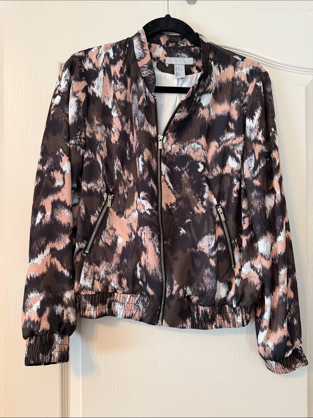 H&M Abstract Print Bomber Jacket - Brown, Pink & White